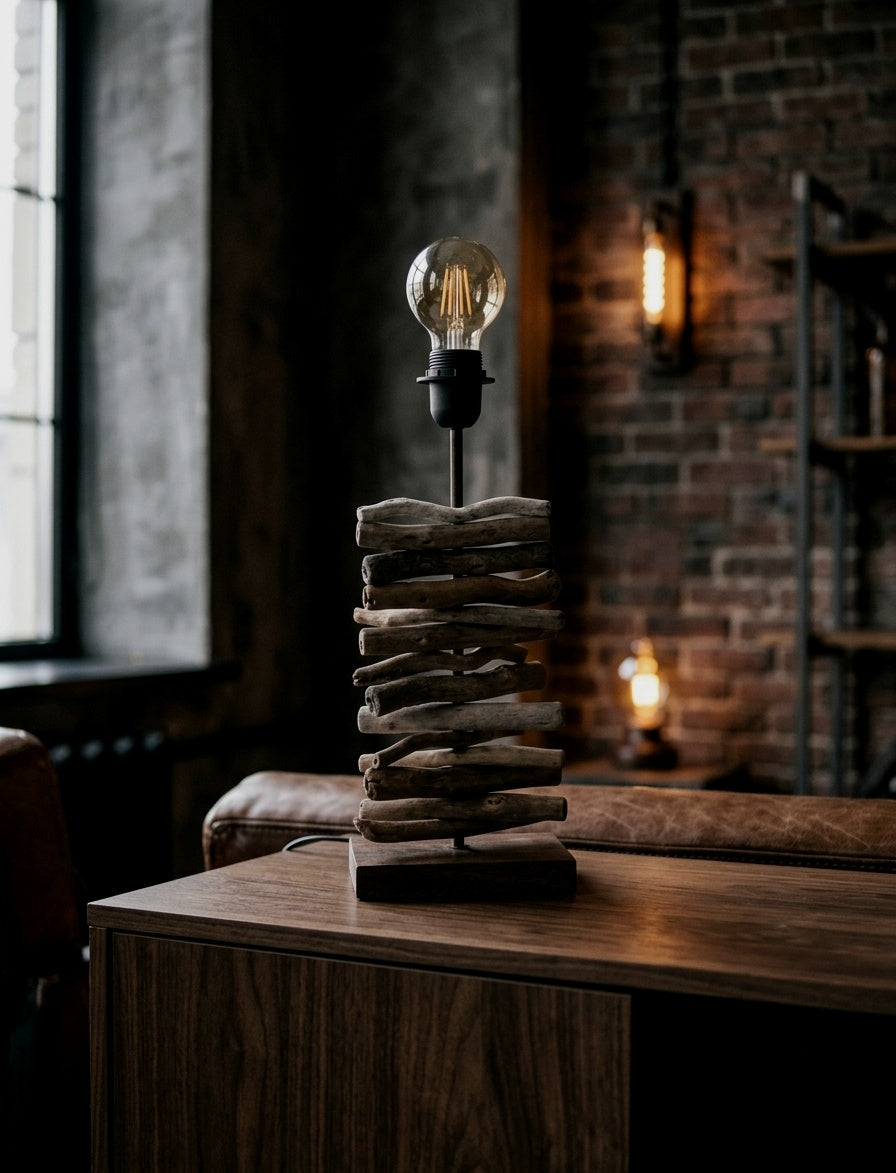 Handgefertigte Treibholz-Tischlampe (40 cm) im Boho- & Skandi-Stil