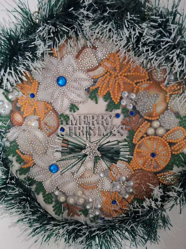 Diamond Painting Kranz „Merry Christmas“ – Glitzerndes Weihnachtsbild mit Tannenrand zum Aufhängen